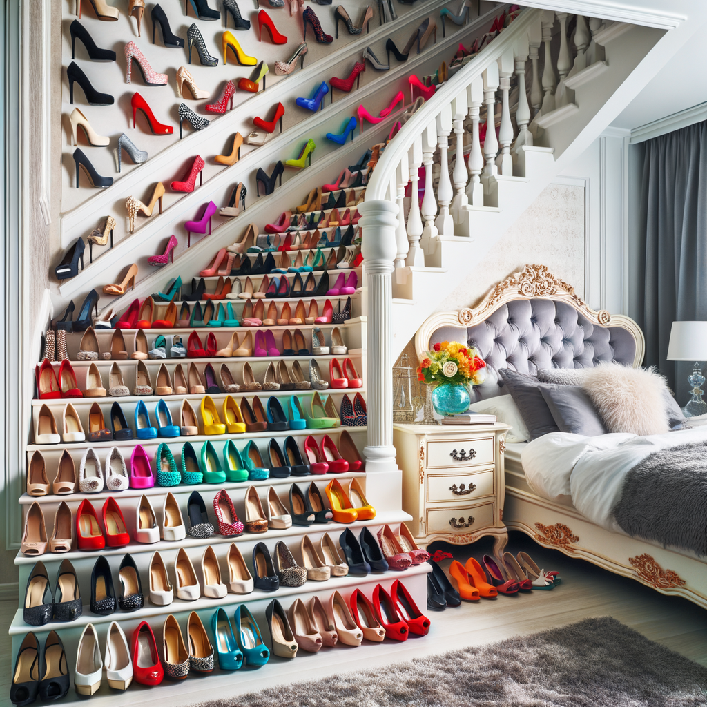 Decoración innovadora de hogar con zapatos y escaleras